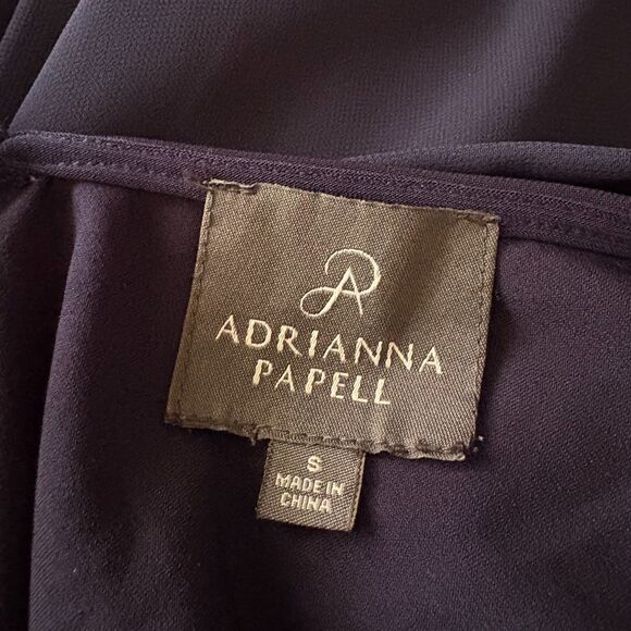 Adrianna Papell Chiffon Overlay A-Line Dress Handkerchief‎ Hem Navy Size Small - Picture 5 of 6